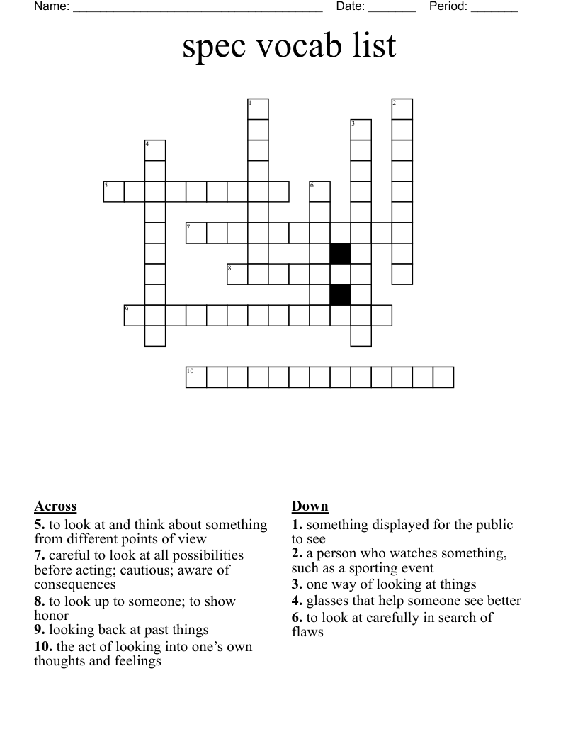 spec vocab list Crossword