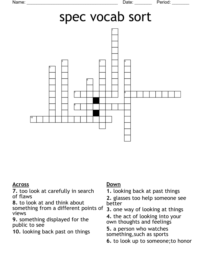 spec vocab sort Crossword