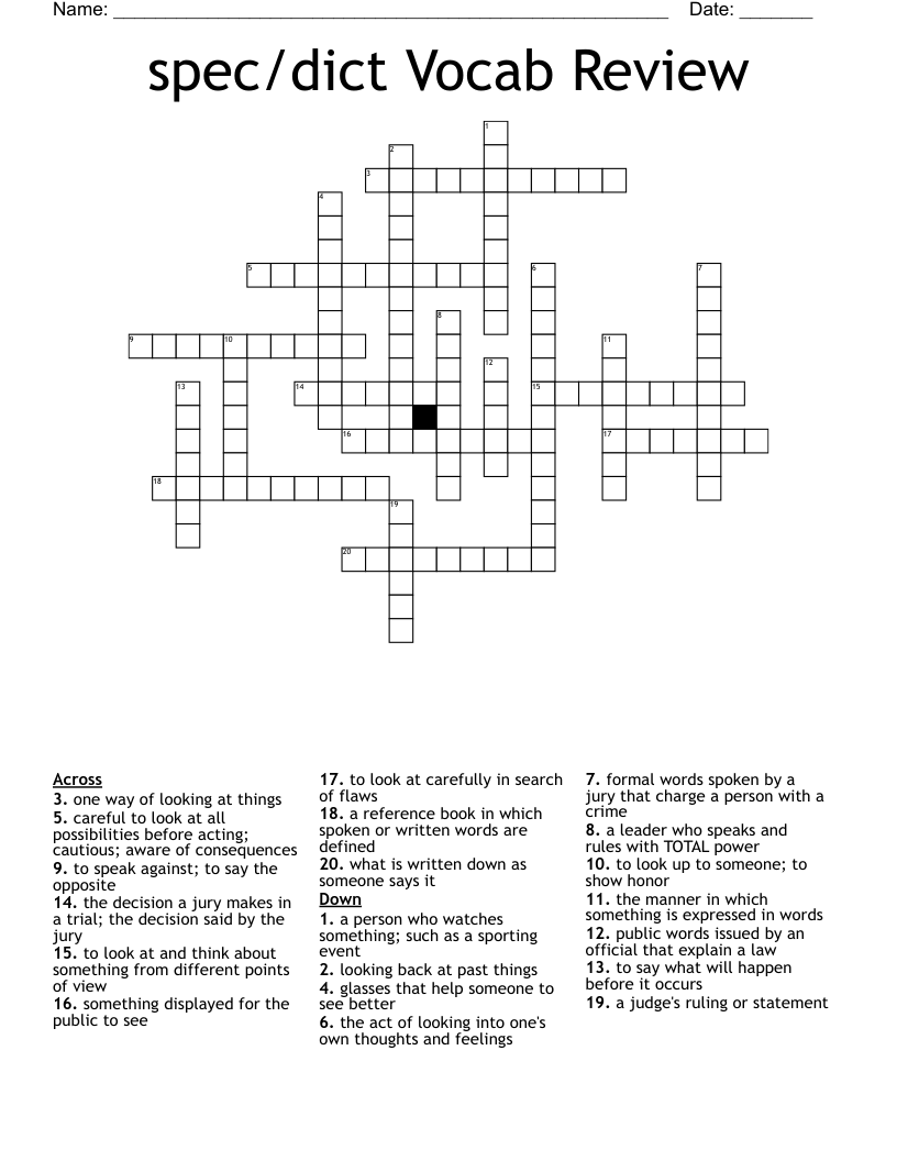 spec/dict Vocab Review Crossword