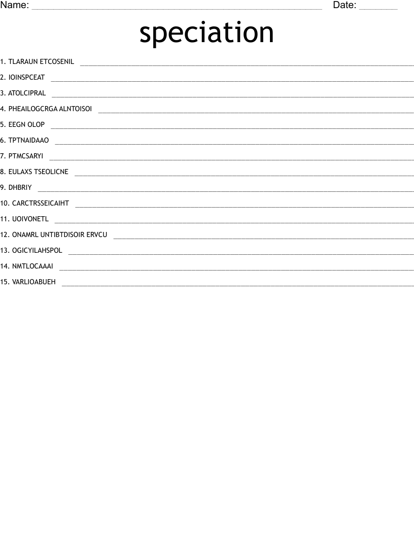 speciation Word Scramble