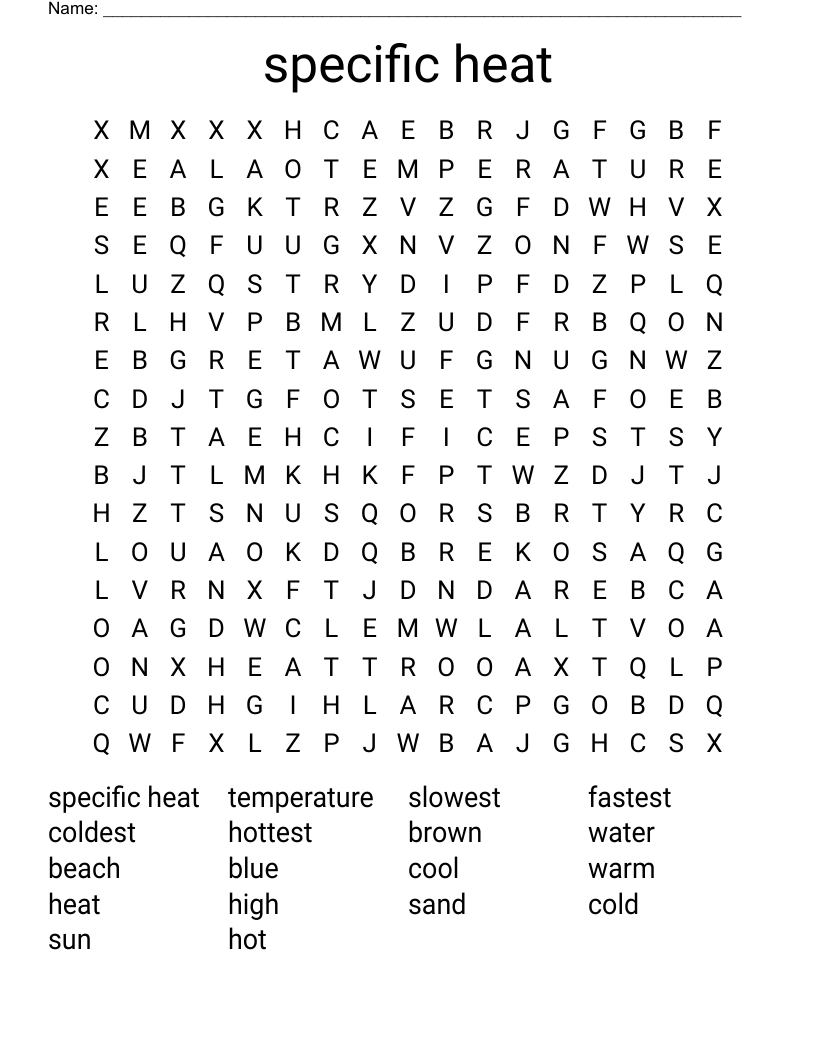 specific heat Word Search