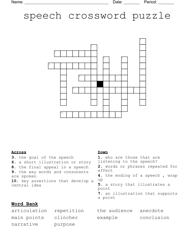 speech crossword puzzle 