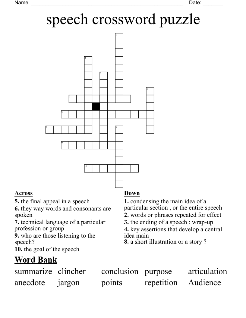 speech crossword puzzle 