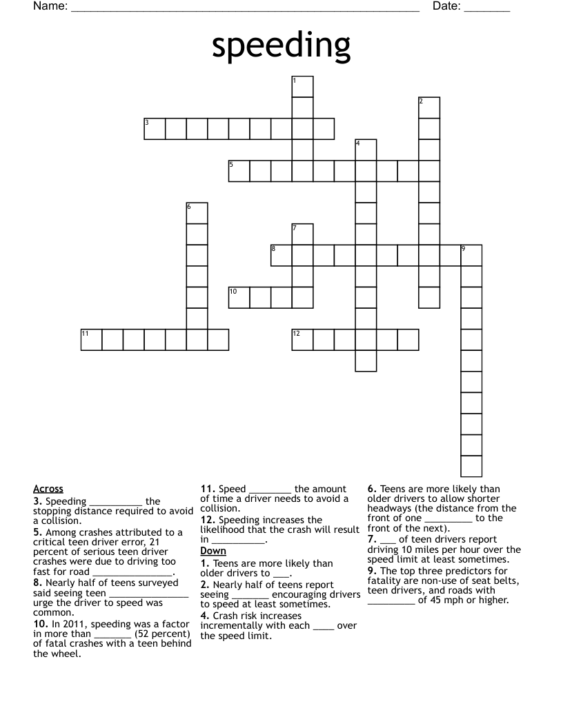 speeding Crossword