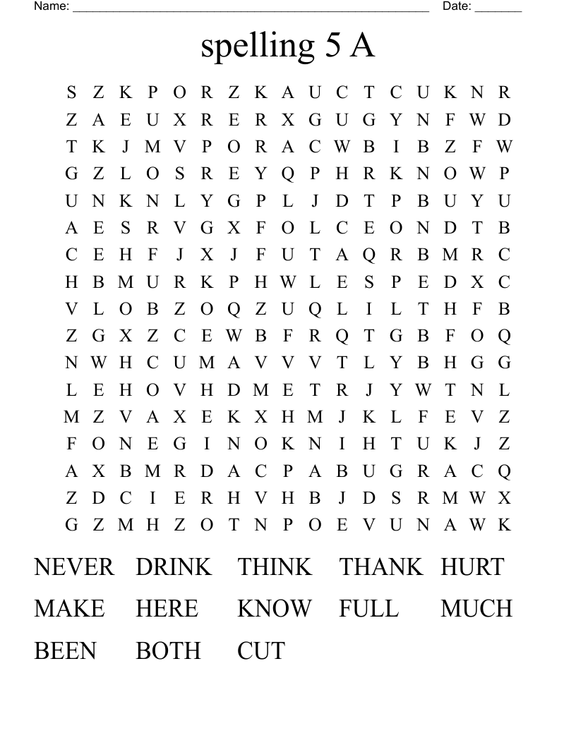 spelling 5 A Word Search
