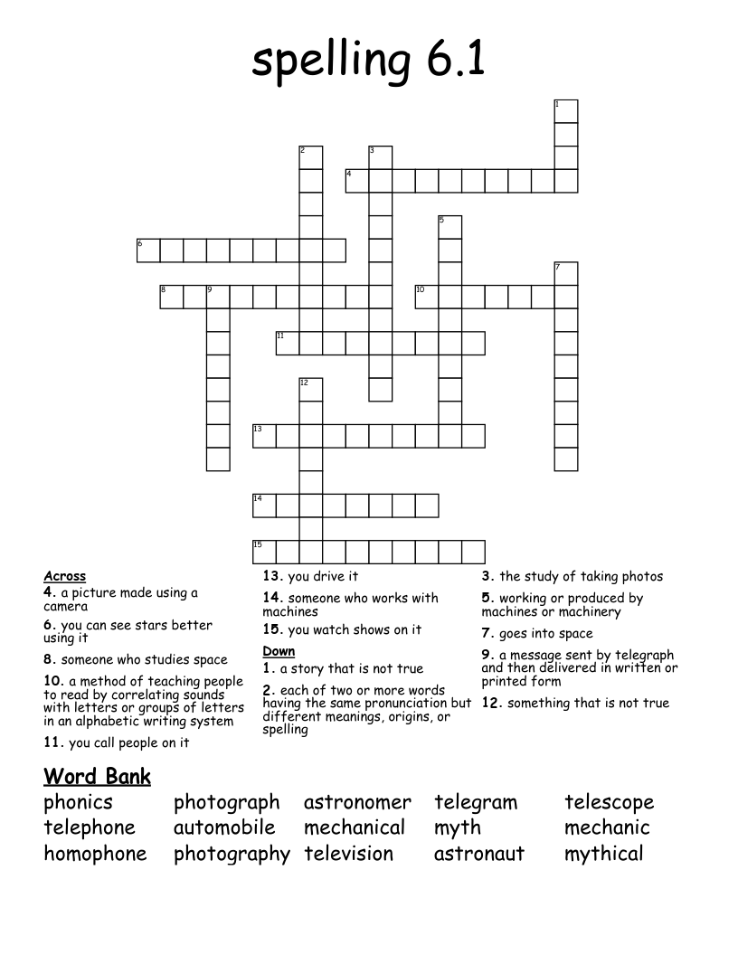 spelling 6.1 Crossword
