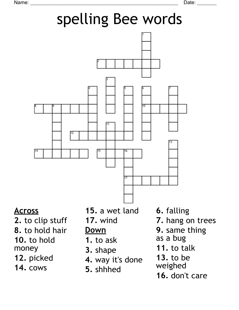 spelling Bee words Crossword