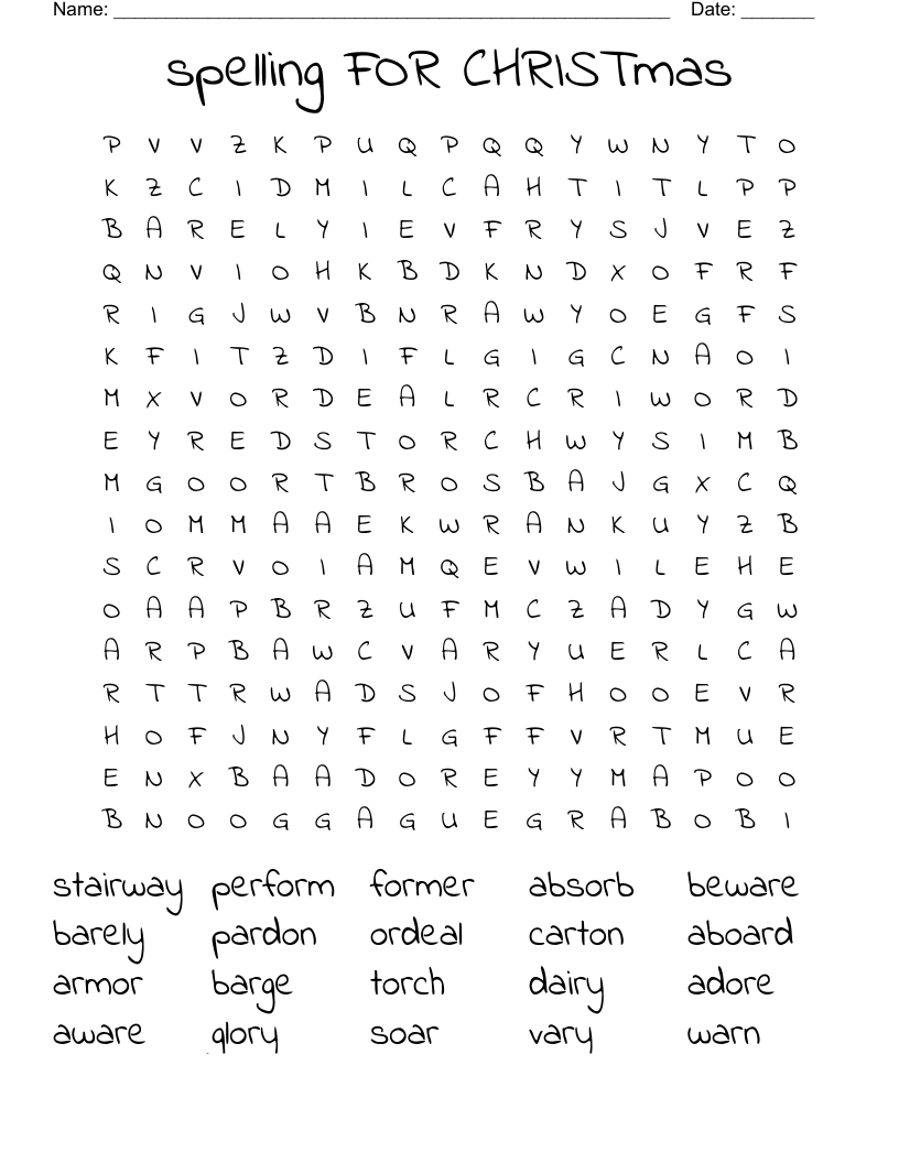 spelling FOR CHRISTmas Word Search