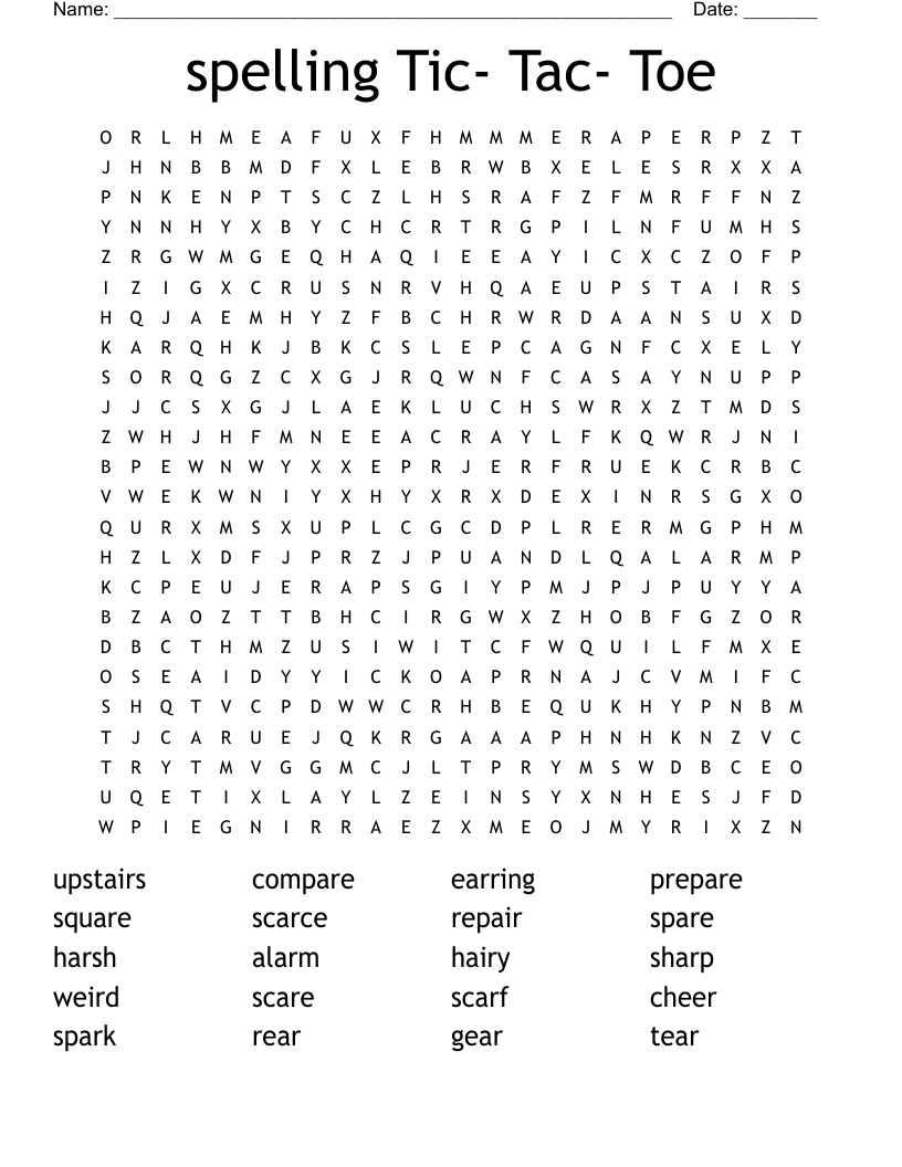 spelling Tic- Tac- Toe Word Search