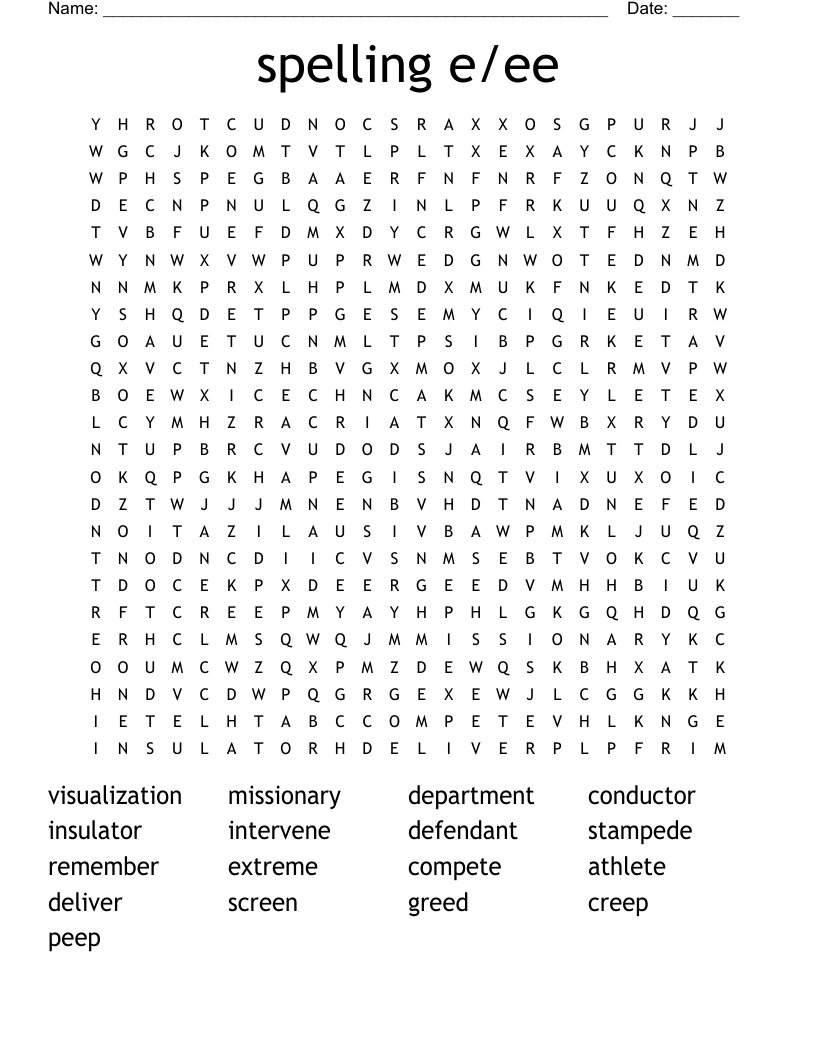 spelling  e/ee Word Search