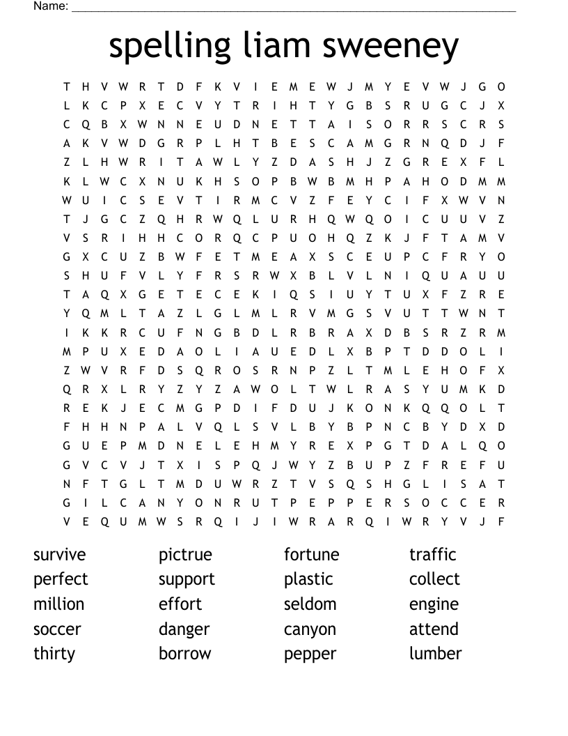 spelling  liam sweeney Word Search