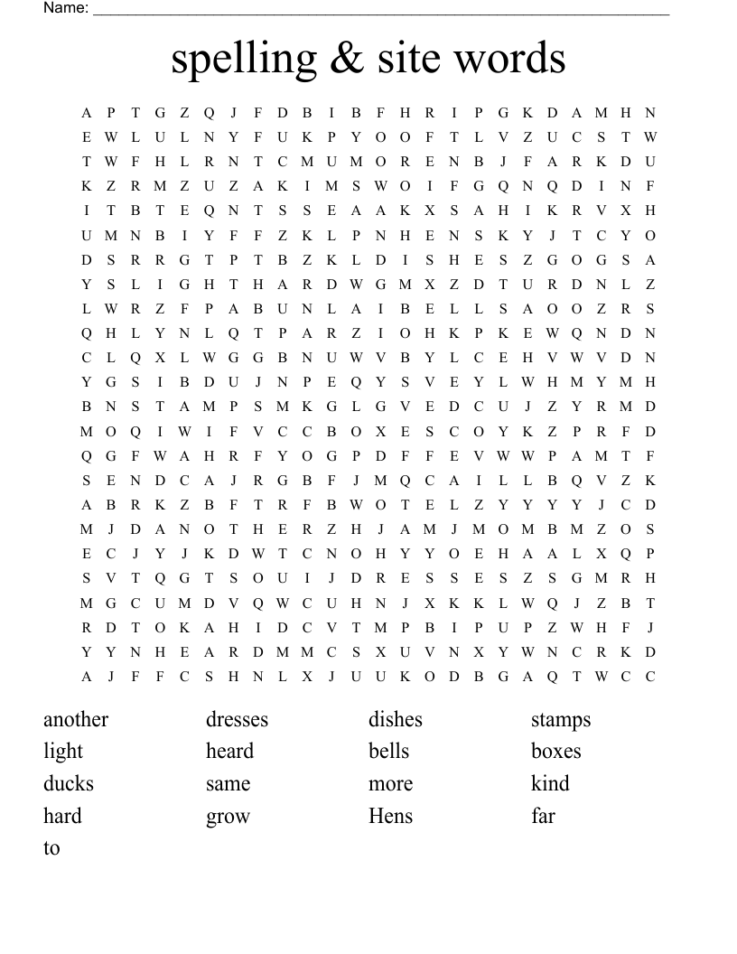 spelling & site words Word Search