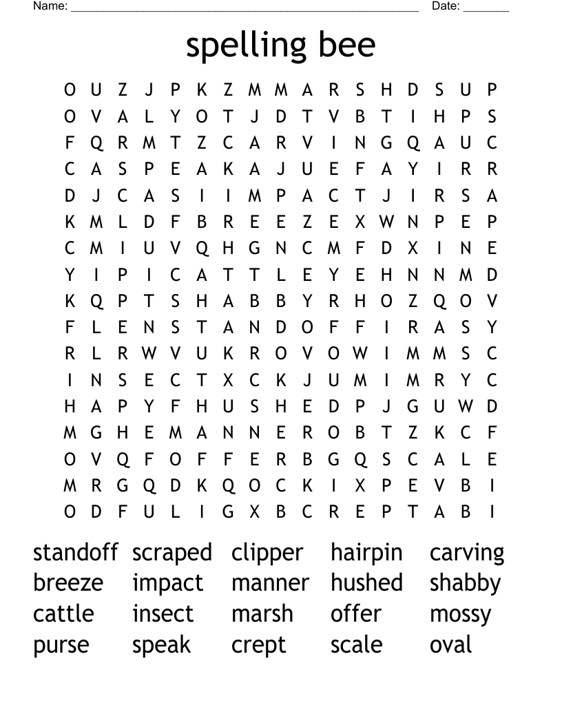 spelling bee Word Search