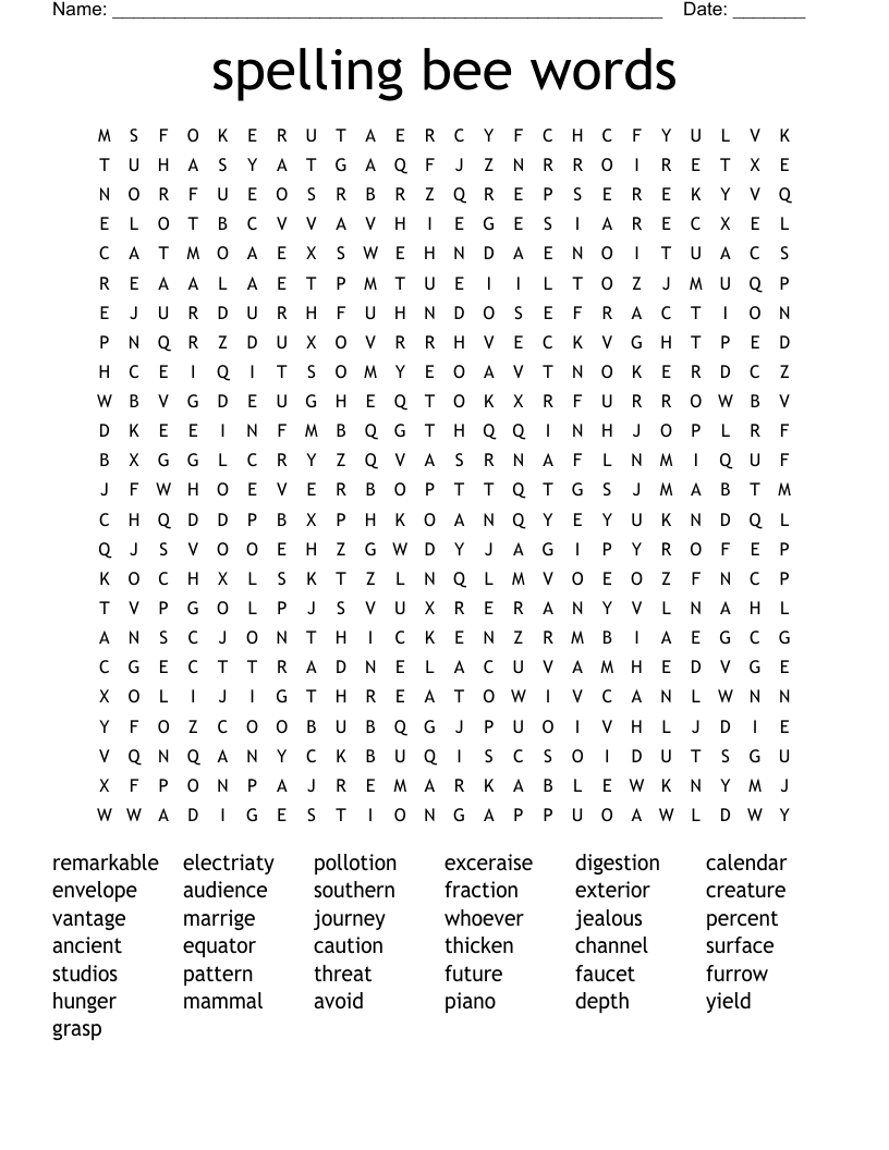 spelling bee words Word Search