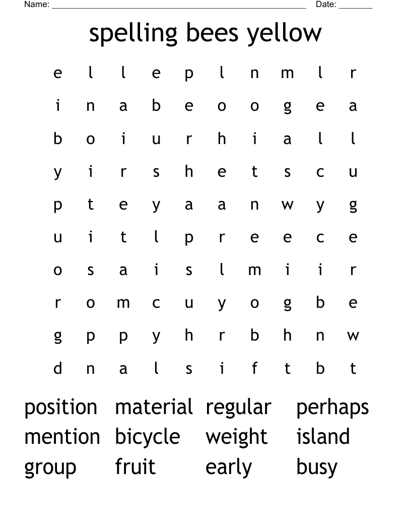 spelling bees yellow Word Search