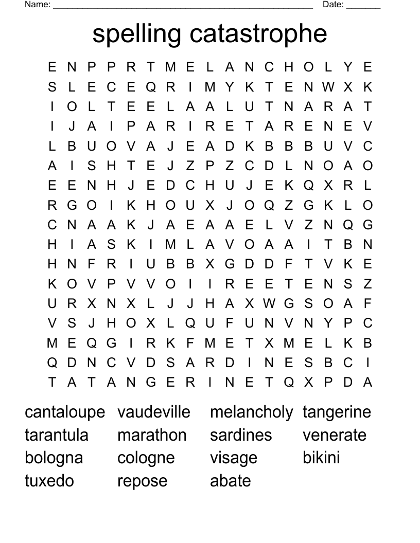 spelling catastrophe Word Search