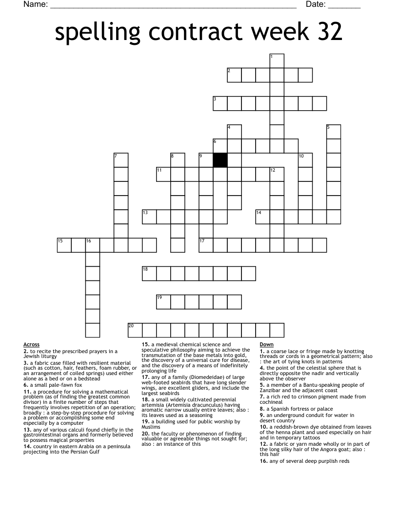 spelling contract week 32 Crossword