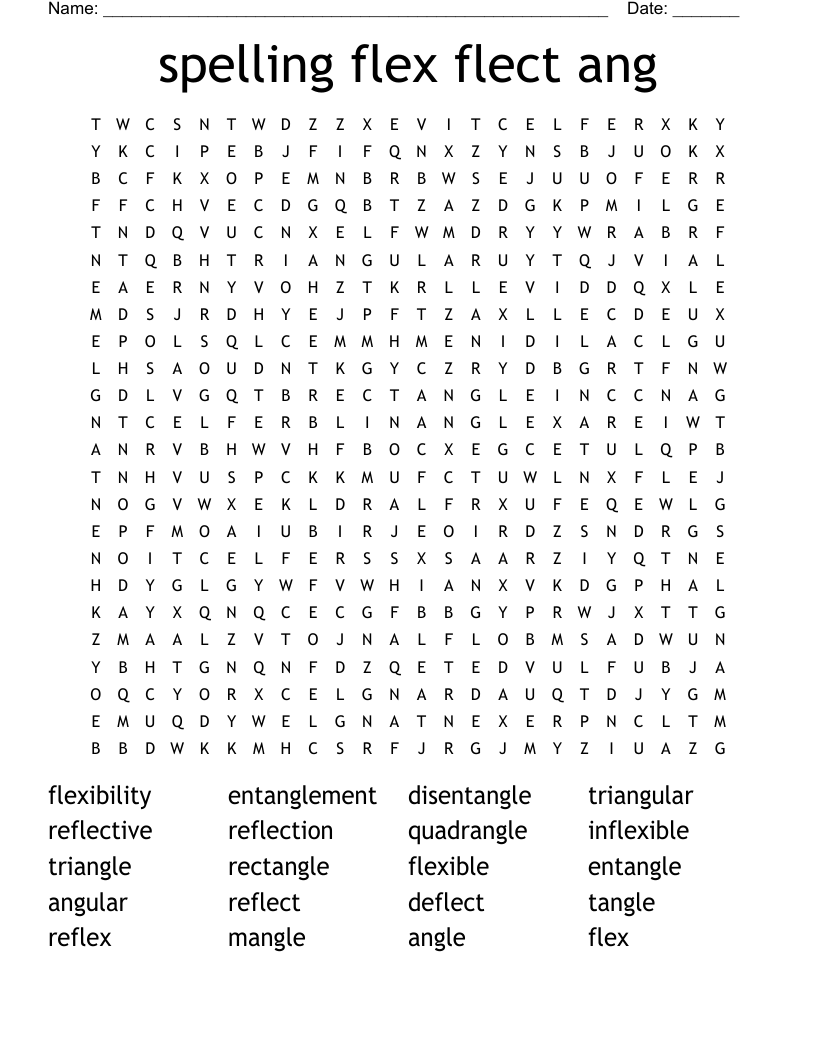 spelling flex flect ang Word Search
