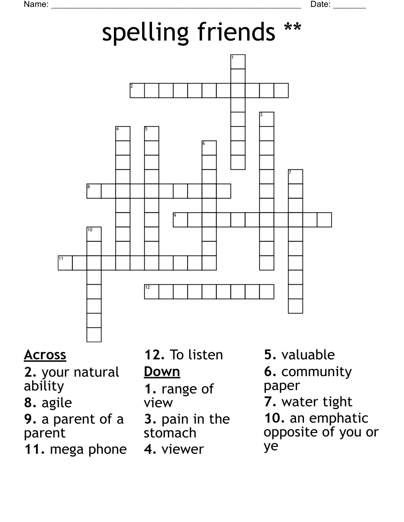 spelling friends ** Crossword