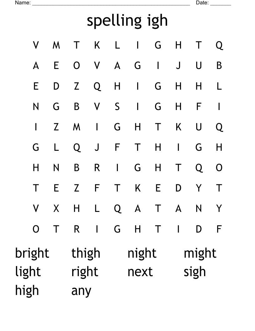 spelling igh Word Search