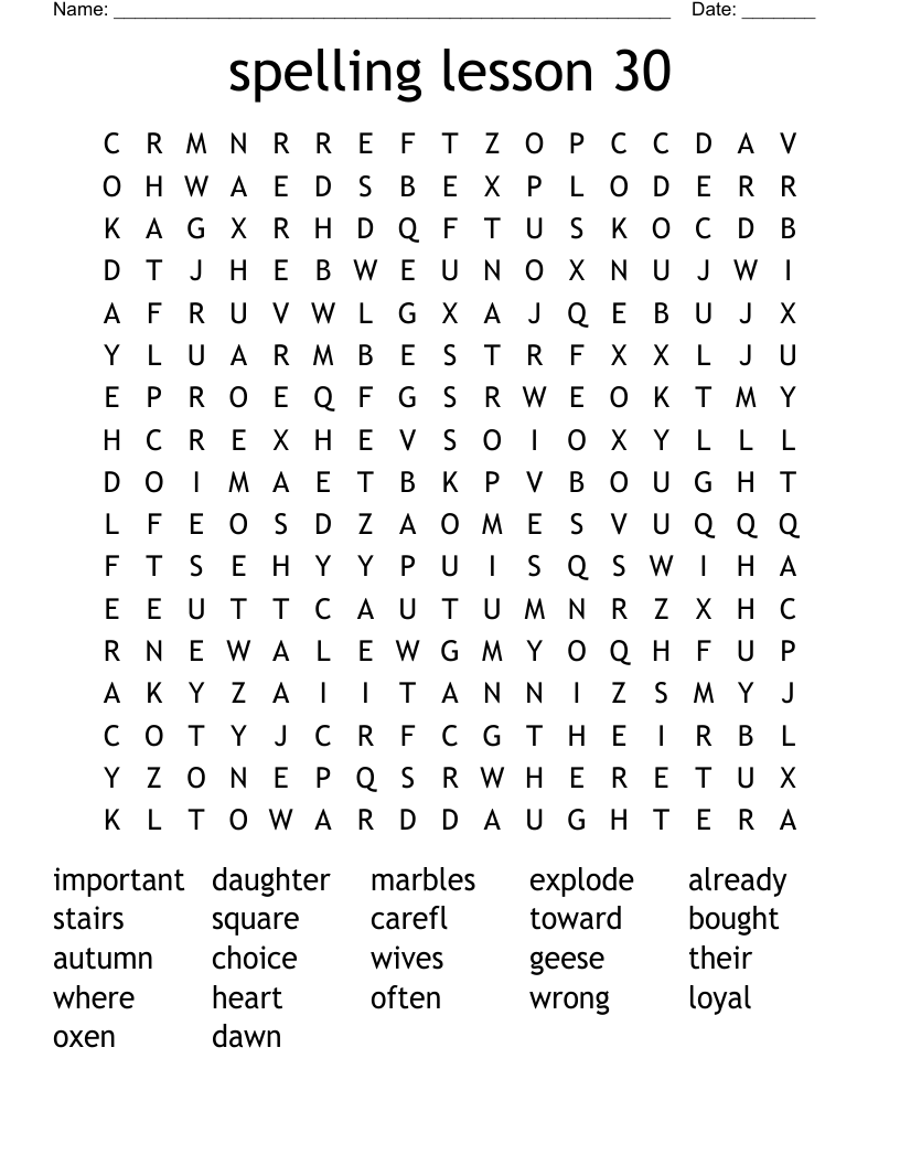spelling lesson 30 Word Search