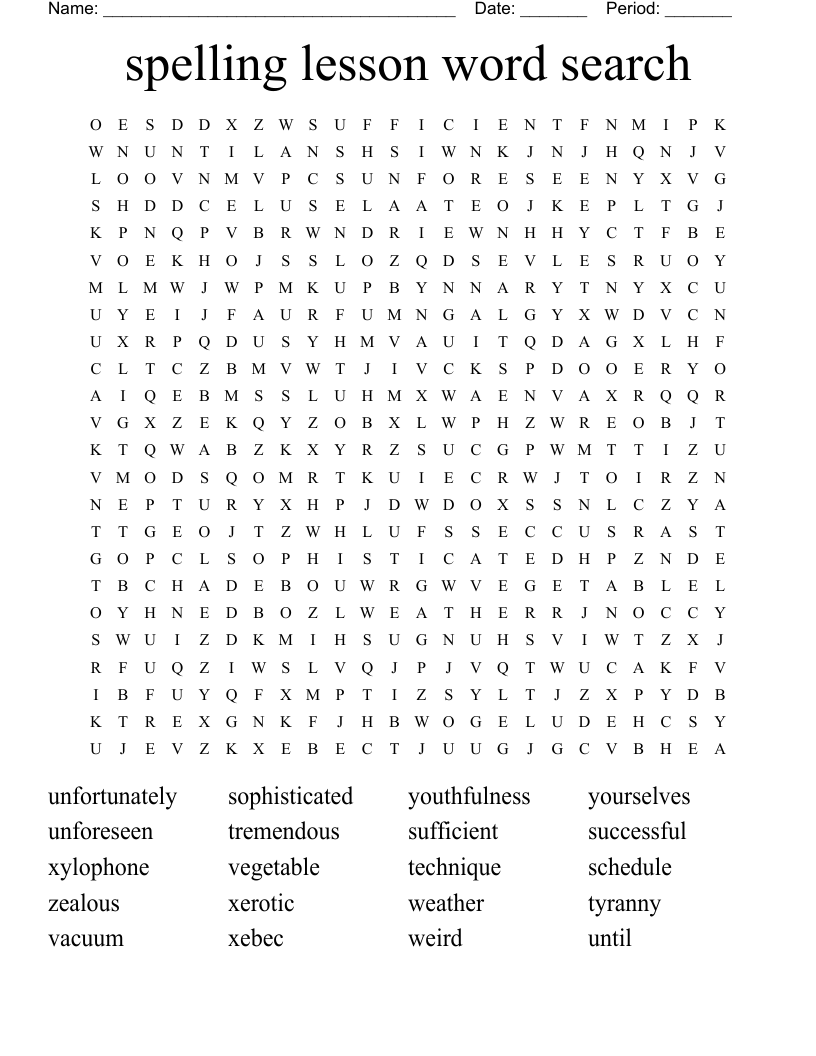 spelling lesson word search