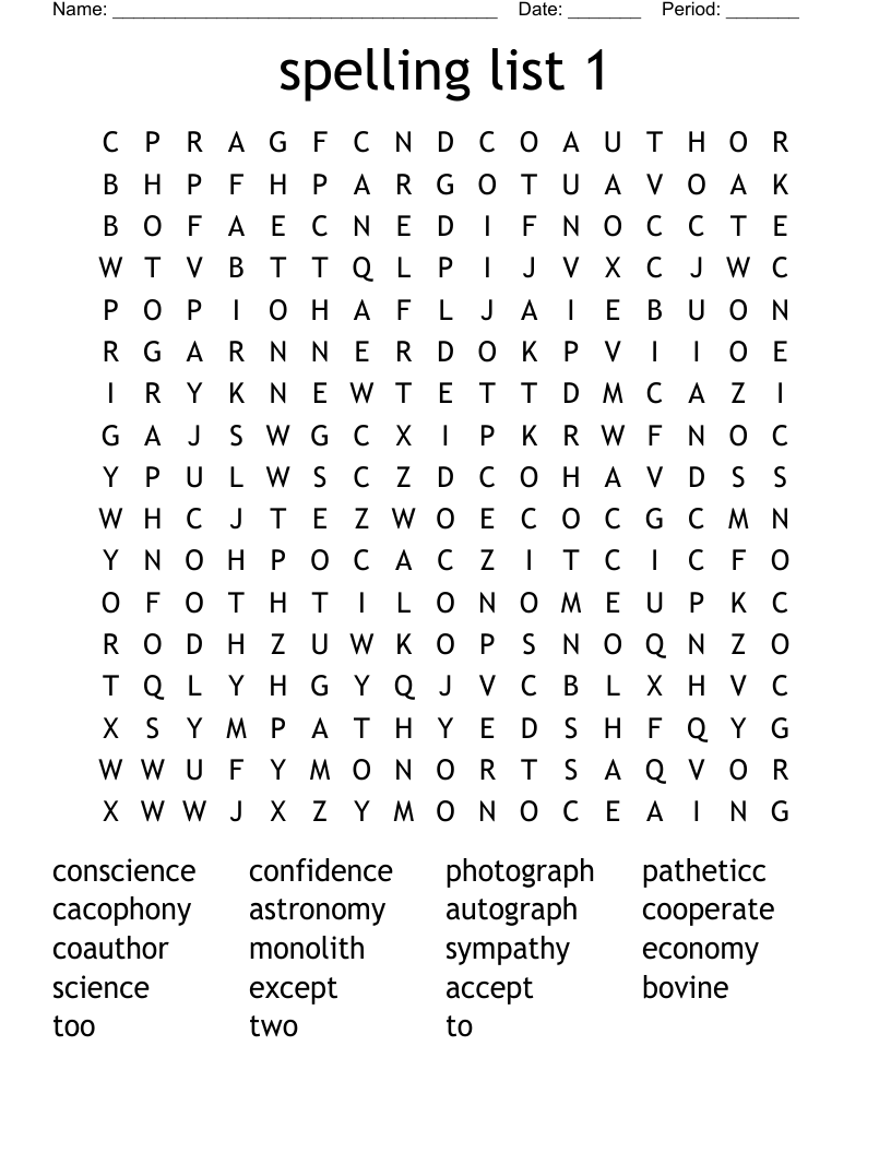 spelling list 1 Word Search