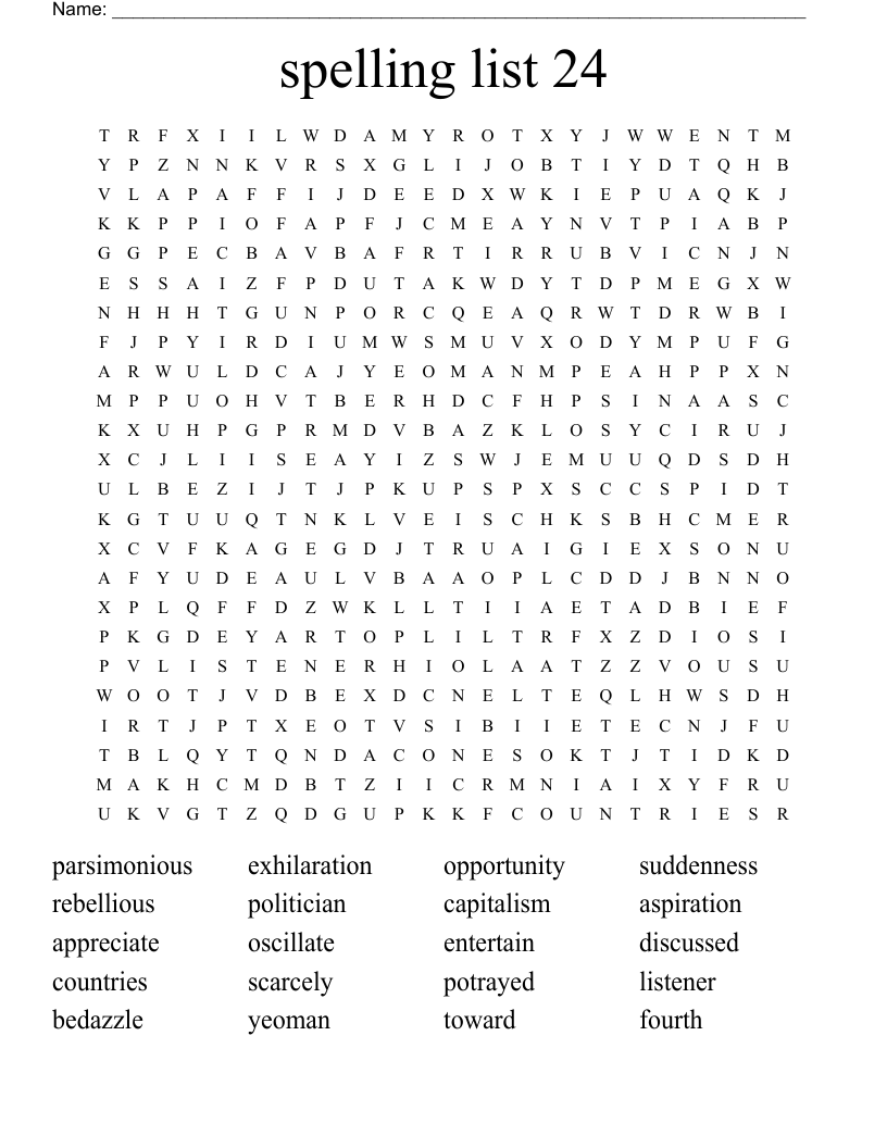 spelling list 24  Word Search