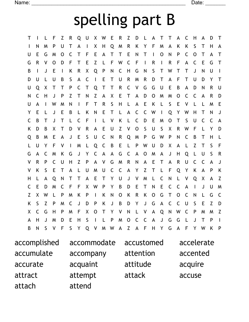spelling part B Word Search