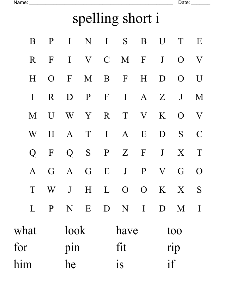 spelling short i Word Search