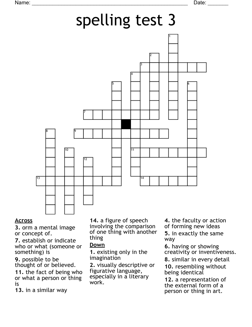spelling test 3 Crossword