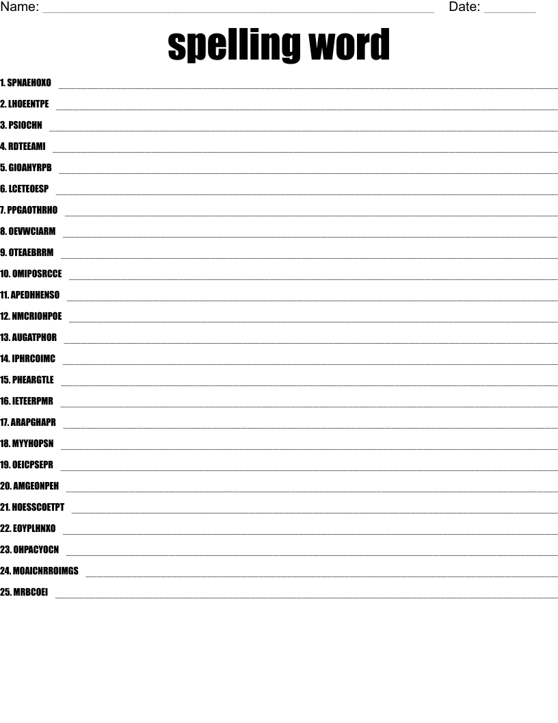 spelling word Word Scramble