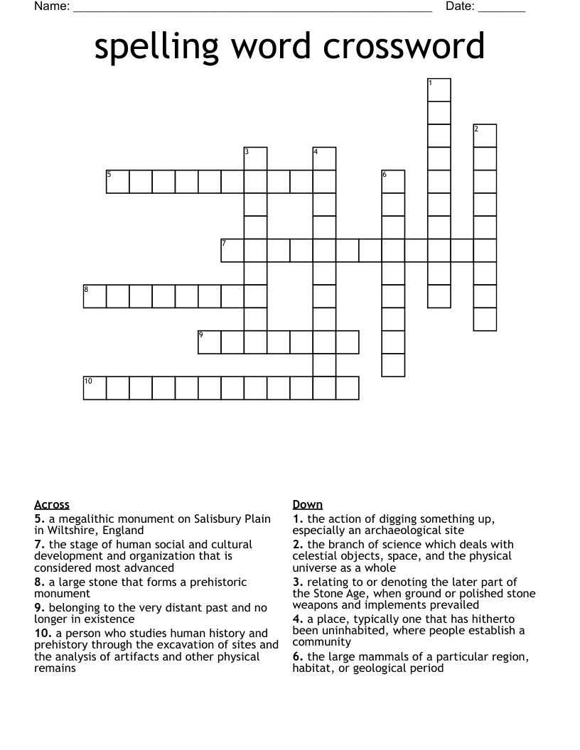 spelling word crossword