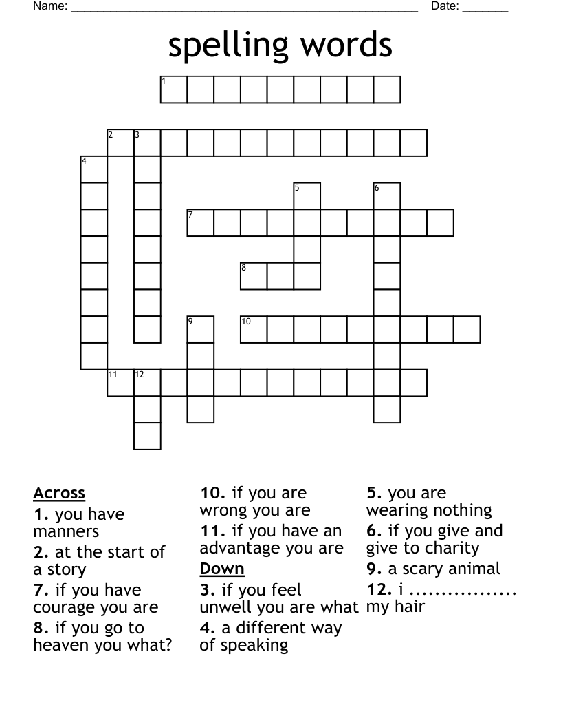spelling words  Crossword