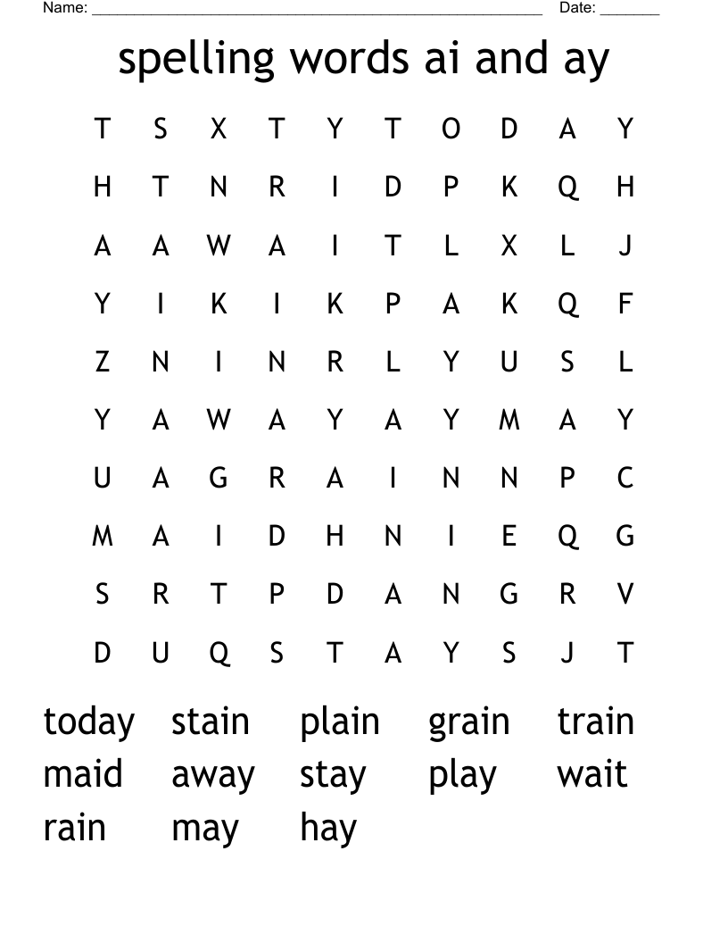 spelling words ai and ay Word Search