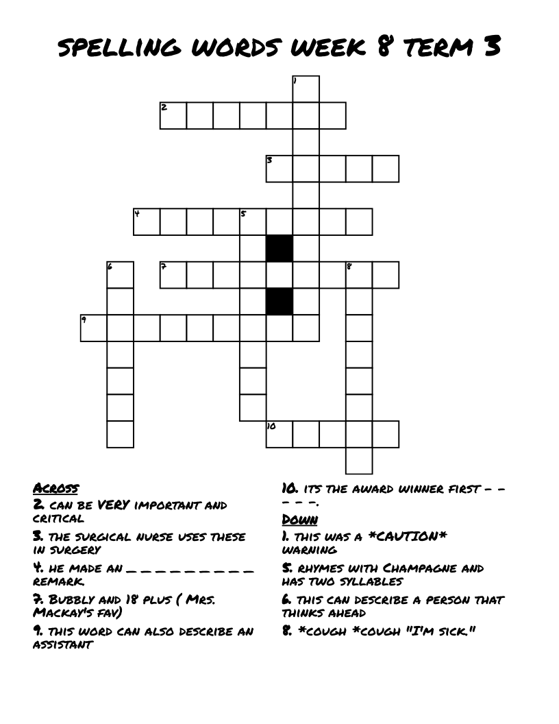 spelling words week 8 term 3 Crossword