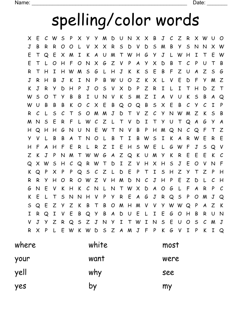 spelling/color words Word Search