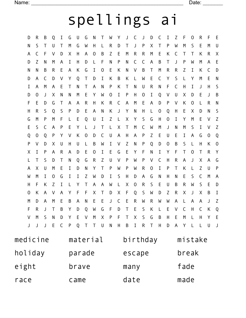 spellings ai Word Search