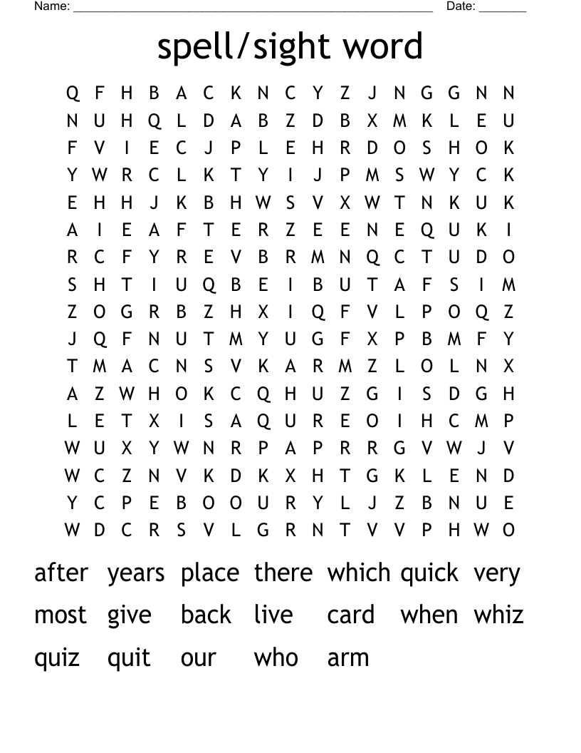 spell/sight word Word Search