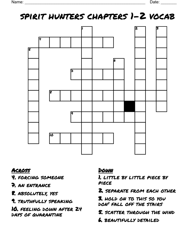 spirit hunters chapters 1-2 vocab Crossword