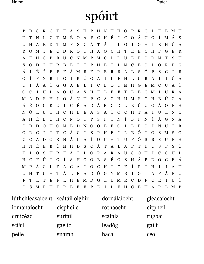 spóirt Word Search