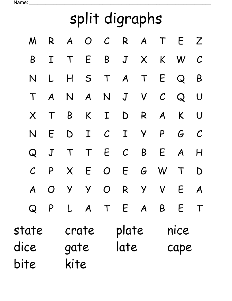 split digraphs Word Search