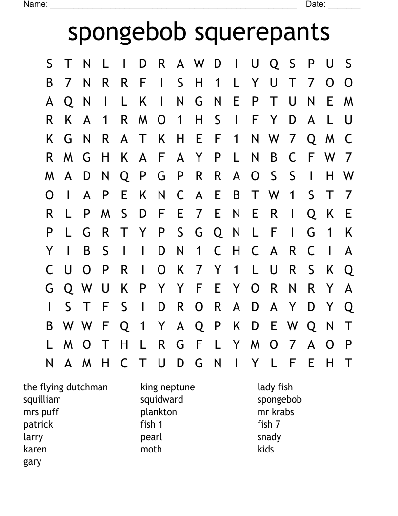 spongebob squerepants Word Search
