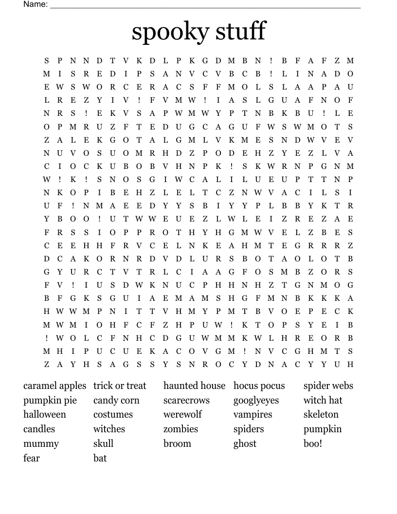 spooky stuff  Word Search