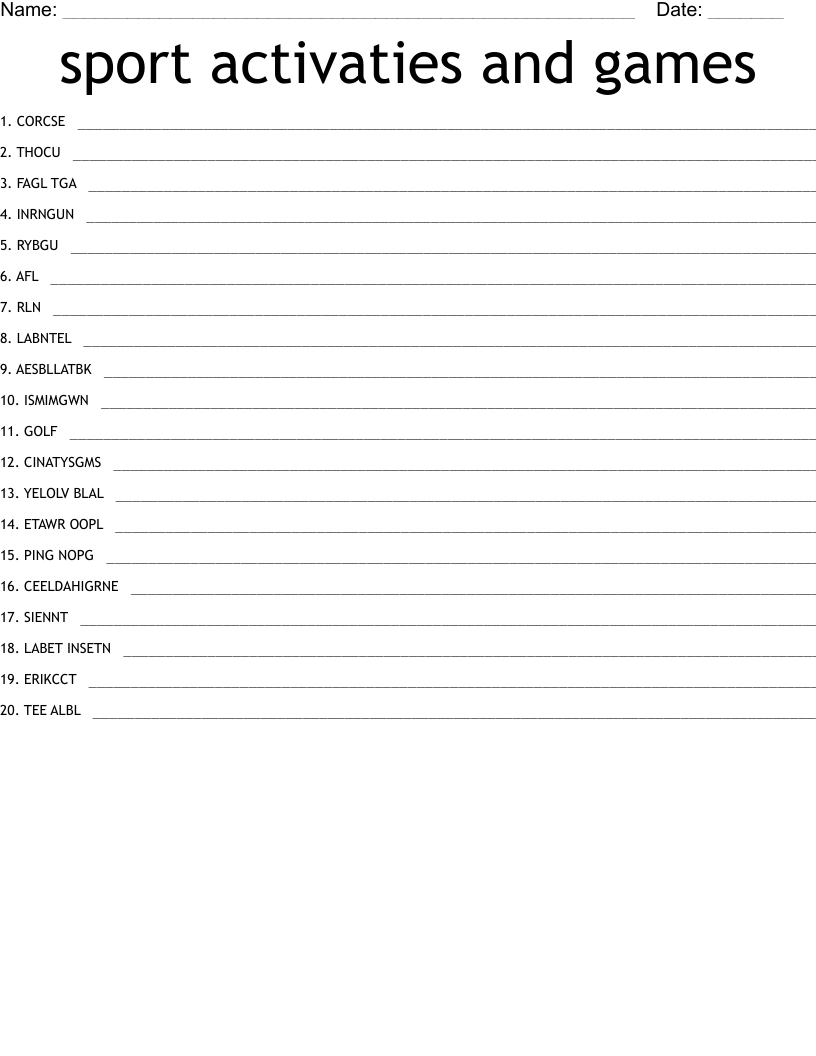 sport activaties and games  Word Scramble