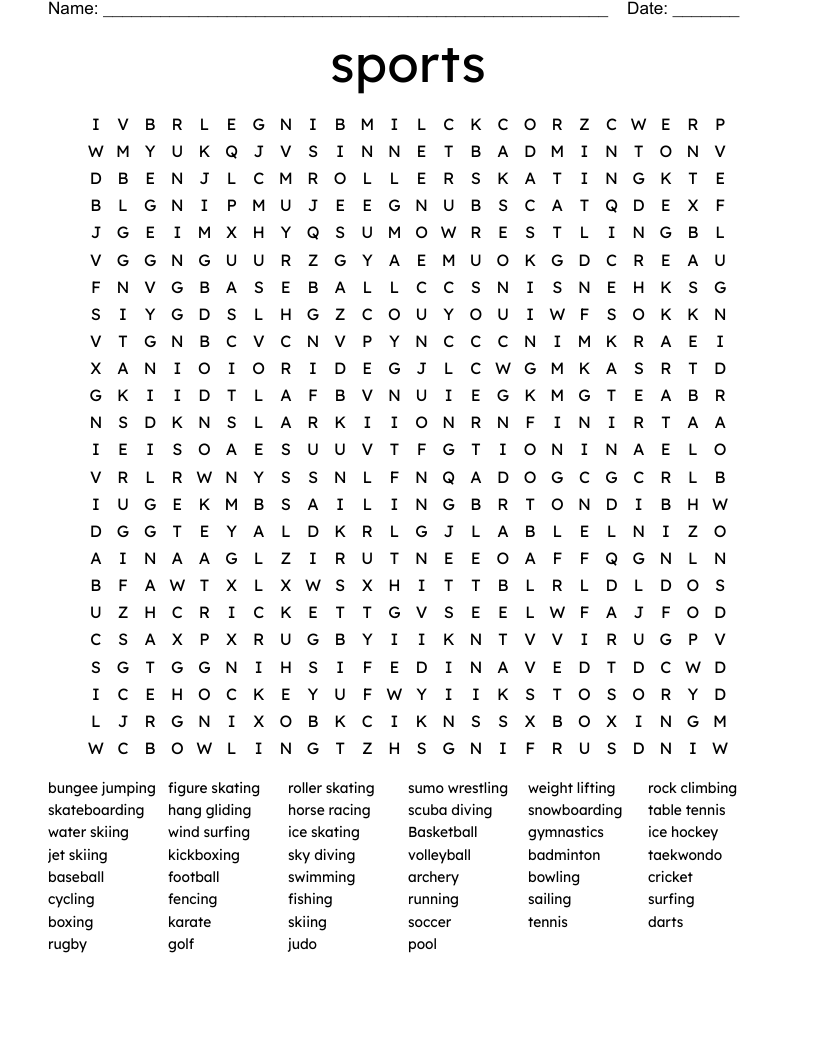 sports  Word Search