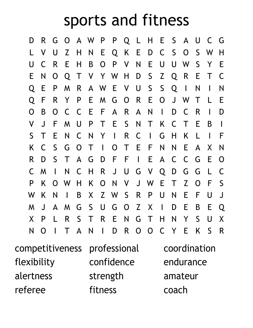 sports and fitness Word Search