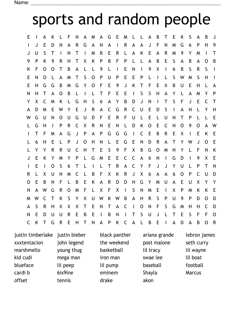 sports and random people  Word Search