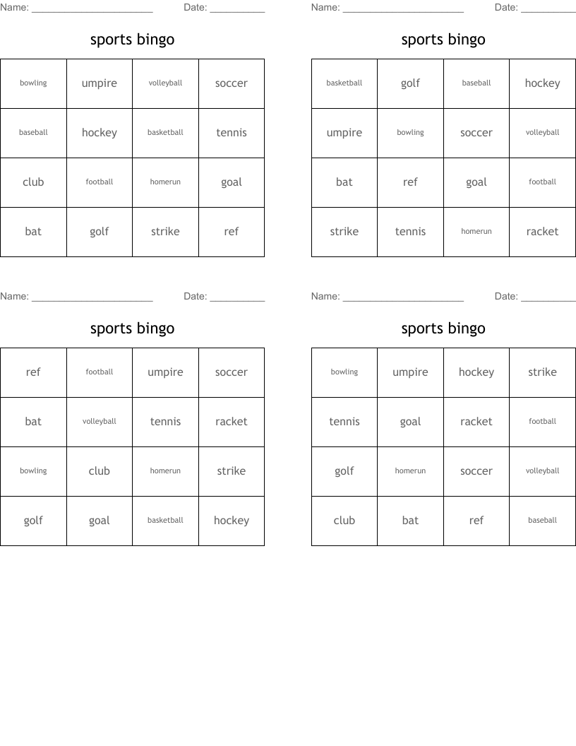 sports bingo