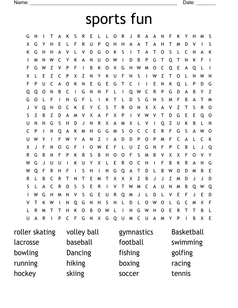 sports fun Word Search